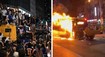 New York v plamenech! Šílení fanoušci zapálili školní autobus, ničili policejní vozy
