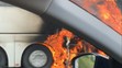 Požár autobusu na dálnici D8