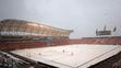 Hřiště v Salt Lake City zasypal sníh. Takhle vypadal stadion před zápasem