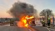 Hořící autobus na silnici I/35 u Chrastavy