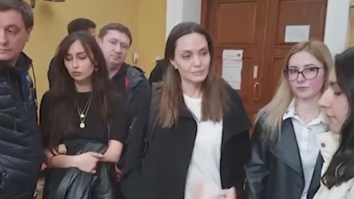 Actress Angelina Jolie visited Lviv.  Due to the threat of shelling, she had to hide