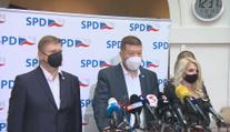 Tisková konference SPD před schůzí Poslanecké sněmovny