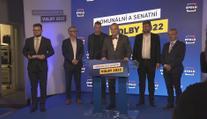 Tisková konference pražské koalice SPOLU při sčítání volebních výsledků ke komunálním a senátním volbám