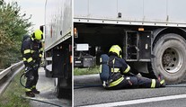 Na D5 hořel náklaďák. Na místě zasahovala také chemická jednotka