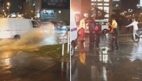 Kalamita na Pankráci, hektolitry vody se valily po silnici
