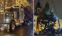 Na Staroměstském náměstí se už tyčí vánoční strom. Převoz provázely komplikace