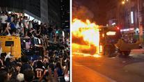 New York v plamenech! Šílení fanoušci zapálili školní autobus, ničili policejní vozy