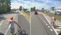 Hazard se životem. Cyklista vybrzdil plný kamion, na řidiče křičel! VIDEO
