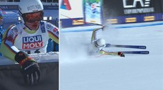 Drastický pád a krvavé zranění. Lyžař Baumann zmizel pod bariérami