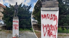 V Praze někdo posprejoval sochu Edvarda Beneše: "Masový vrah"