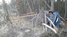 Auto vyletělo z dálnice do lesa. Řidič i tři děti zázrakem přežili