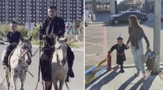 VIDEO: Stylový první školní den. Chlapec s otcem si připravili pohádkový příjezd