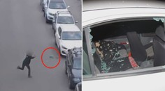 Ženě se rozbil vařič, tak s ním začala mlátit do stojících aut! VIDEO