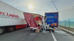 Na Pražském okruhu se srazily náklaďáky. Nehoda blokovala směr na Brno