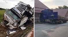 Převrácený kamion blokoval vytíženou silnici. Další náklaďák narazil do domu