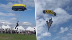 VIDEO: Drama při oslavách. Parašutista přistál v davu, dvě divačky zranil