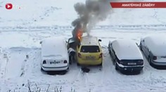 VIDEO: Opilá žena si podpálila auto. Shořel i další vůz!