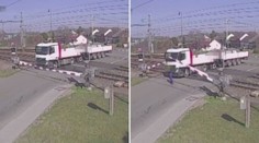 Kamion stál na přejezdu, do srážky s vlakem chyběly metry. VIDEO