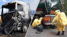 Na Kutnohorsku shořel kamion plný obilí, hasiči řešili i únik síry z cisterny