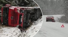 Kamion v příkopě, srážky aut na sněhu! Zima zasáhla české řidiče