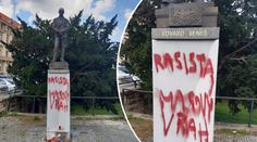 V Praze někdo posprejoval sochu Edvarda Beneše: "Masový vrah"
