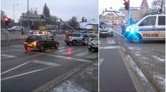 Policejní dodávka se sama rozjela a srazila lampu přímo na auto!