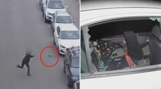 Ženě se rozbil vařič, tak s ním začala mlátit do stojících aut! VIDEO