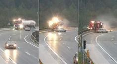 Cisterna po nehodě u Lublaně spadla z 20 metrů, řidič neměl šanci přežít!