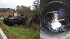 To tu ještě nebylo! Auto se převrátilo a srazilo krávu do jímky