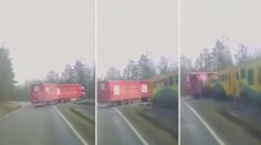 Houkání vlaku kamion nezastavilo, vjel přímo před něj. VIDEO