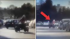 Šílenec na čtyřkolce. Uskakovaly děti na kolech i matky s kočárky! VIDEO
