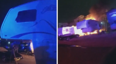 VIDEO: Muž málem uhořel. Z ohnivého pekla v karavanu ho vysvobodili až policisté