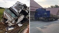 Převrácený kamion blokoval vytíženou silnici. Další náklaďák narazil do domu