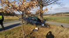 Řidič audi na křižovatce trefil strom, na místě zemřel