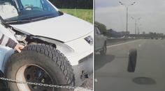 Náklaďáku za jízdy upadlo kolo, narazilo do auta v protisměru!