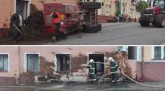 Traktorista nezvládl zatáčku a vyklopil hnůj do obývacího pokoje
