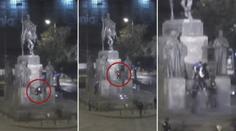 Mladá žena lezla na sochu sv. Václava! Byla zfetovaná. VIDEO