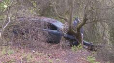Řidič nechal nabourané auto v příkopu. Zarůstá křovím a město řeší, co s ním