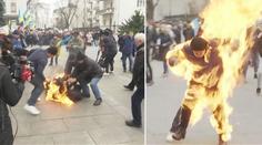 Muž se na protest zapálil před úřadem ukrajinského prezidenta