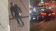 VIDEO: Kuriózní incident. Muž visel na zábradlí hlavou dolů téměř bez kalhot
