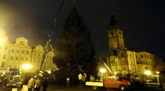 Vánoční strom projel noční Prahou. Už trůní na Staromáku