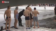 VIDEO: Otužilci mezi krami. Kvůli plavání museli rozřezat led