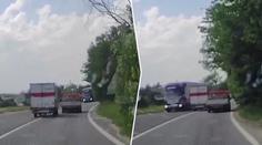 Obrovský hazard! Řidič předjížděl, málem se srazil s kamionem