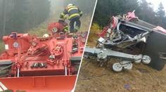 Hasiči odstranili vrak lanovky na Ještědu. Měli k tomu speciální tank