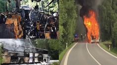 DĚSIVÉ VIDEO: Autobus skončil v plamenech! Vezl 53 lidí do Třebíče