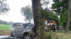 Děsivá smrt! Řidič na jihu Čech trefil strom a uhořel v autě!