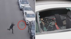 Ženě se rozbil vařič, tak s ním začala mlátit do stojících aut! VIDEO