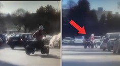 Šílenec na čtyřkolce. Uskakovaly děti na kolech i matky s kočárky! VIDEO
