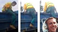 VIDEO: Tomu neuvěříte, nemehlo Otík nedokáže slézt z náklaďáku