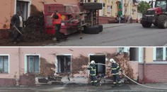 Traktorista nezvládl zatáčku a vyklopil hnůj do obývacího pokoje